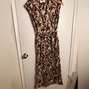 Linen jumpsuit - beige and maroon